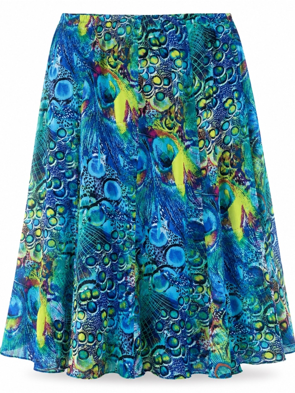 Antthony Blue Teal Green Printed peacock Midi Skirt